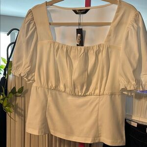 Allegra K White Puff Sleeve Blouse